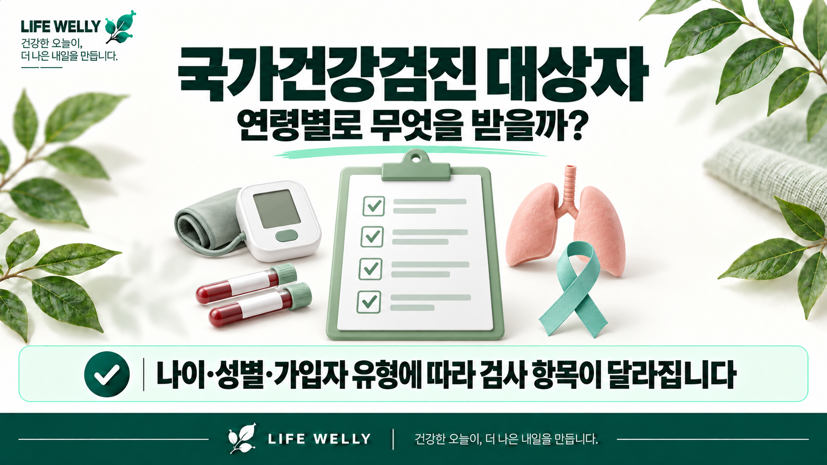 국가건강검진 대상자와 연령별 검사 항목을 안내하는 LIFE WELLY 대표 이미지