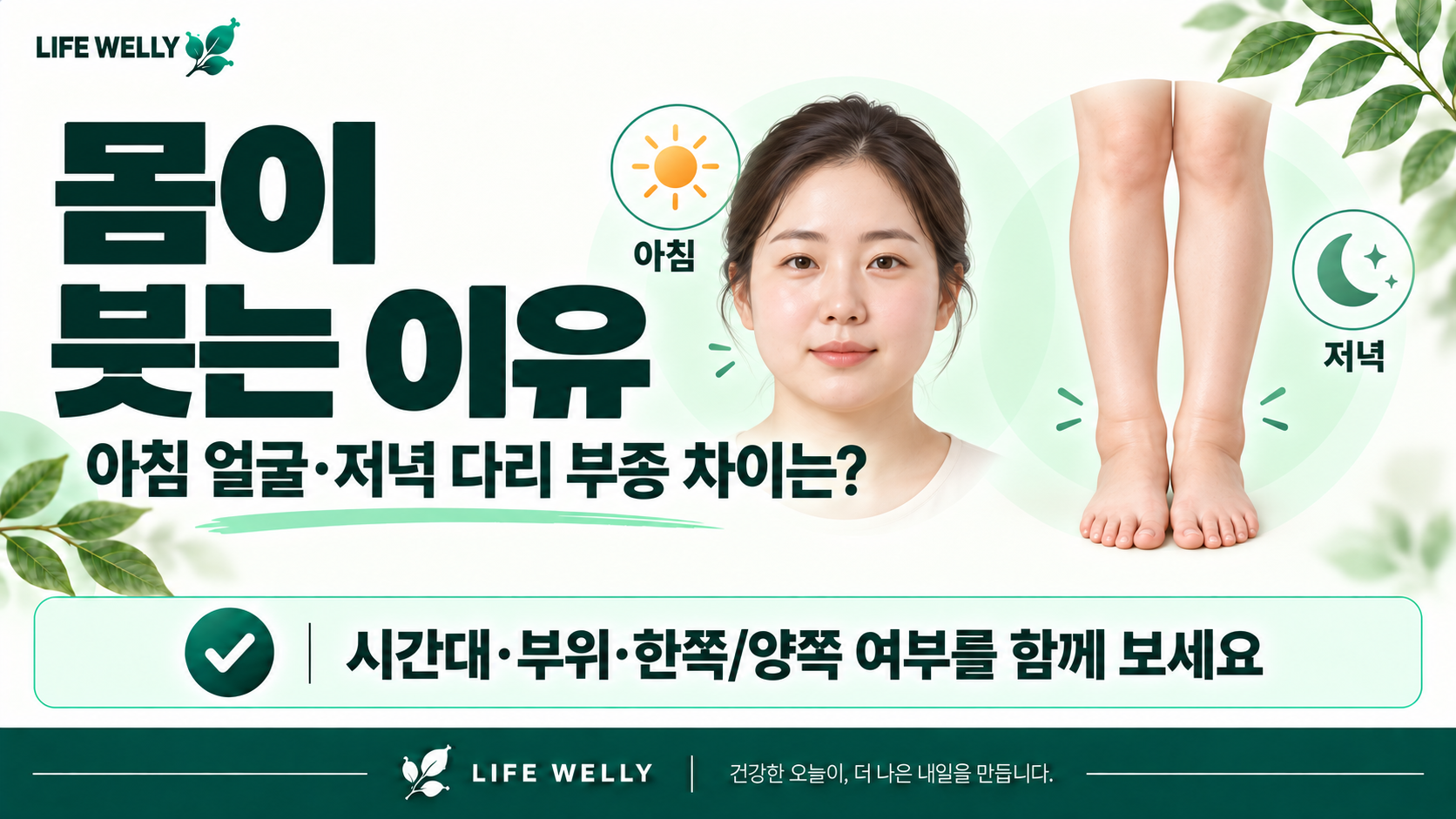 몸이 붓는 이유와 아침 얼굴 저녁 다리 부종 차이