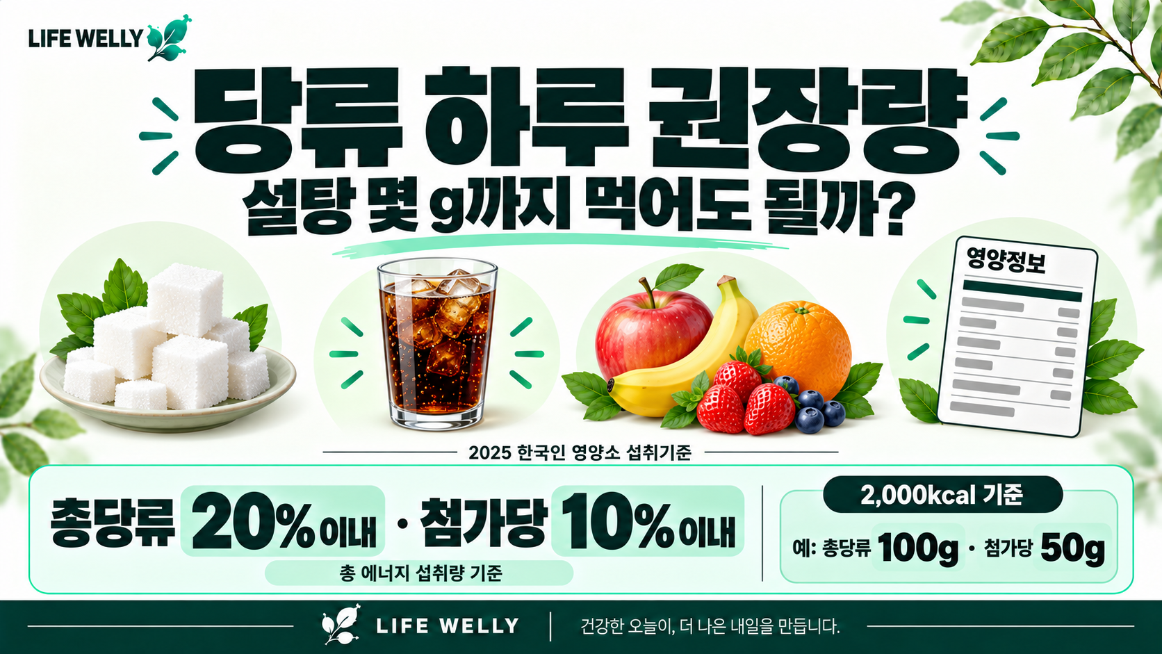 당류 하루 권장량 2025 한국인 영양소 섭취기준 총당류 20% 첨가당 10% 기준