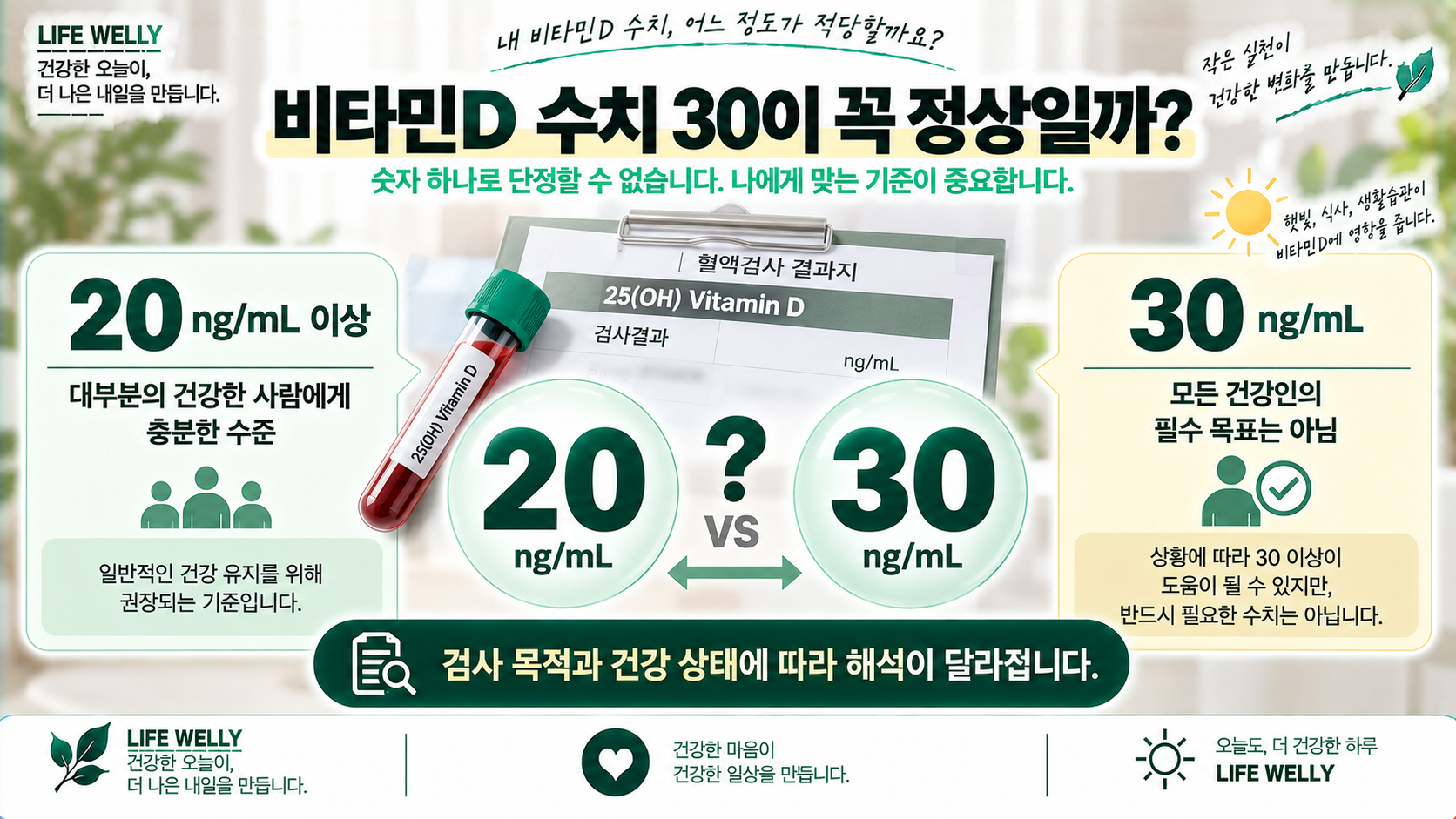 비타민D 수치 20ng/mL와 30ng/mL 기준 차이를 설명한 건강정보