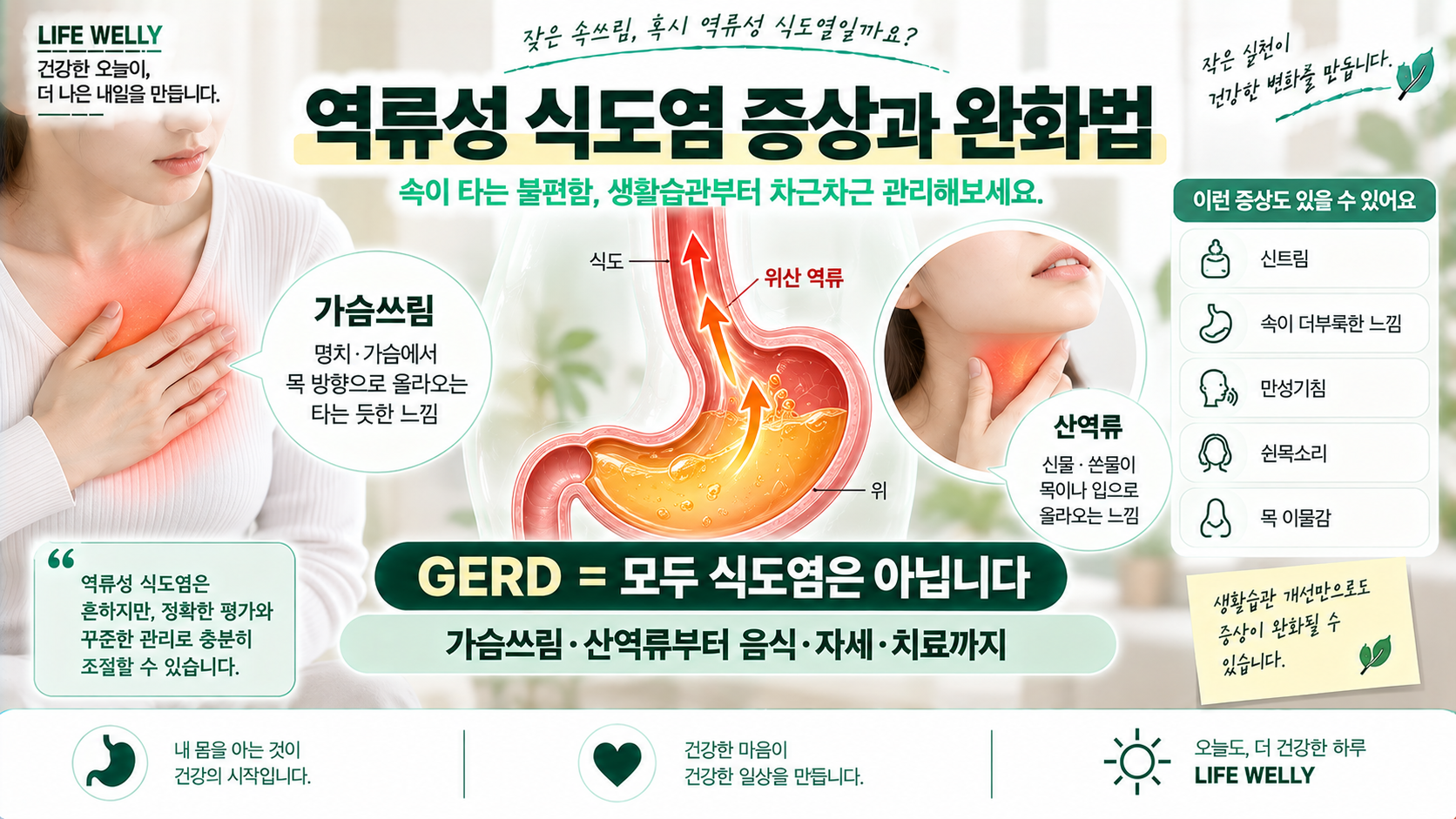 역류성 식도염 증상과 완화법 가슴쓰림 산역류 생활습관 안내